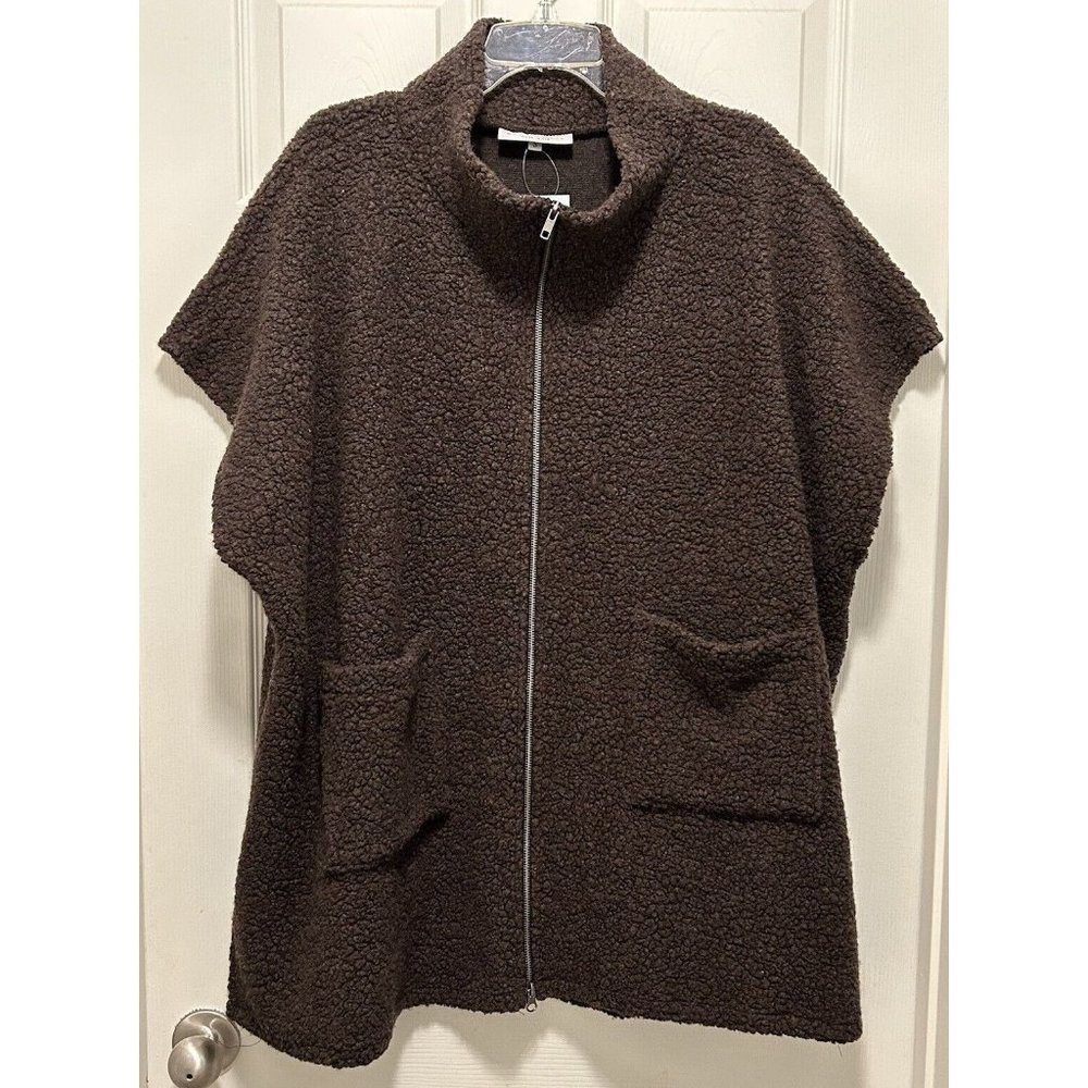 NEW BRYN WALKER Wool Blend Brown Pip Poncho Zip Cowl Neck Lagenlook Sz-S; USA